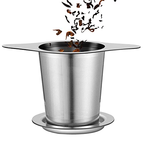  Tea Infuser Basket, Extra Fine Mesh Tea Strainers For Loose Tea, 18/8 Stainless Steel Loose Leaf Tea Steeper With Coaster Lid And Double-sided Handle, Tea Diffuser With Large Capacity