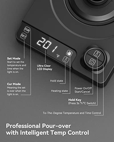 Gooseneck Electric Kettle, Gooseneck Kettle For Coffee And Tea,0.9L Temperature Control Tea Kettles 1200W Rapid Heating Auto Shutoff Anti-dry Coffee Kettle Black