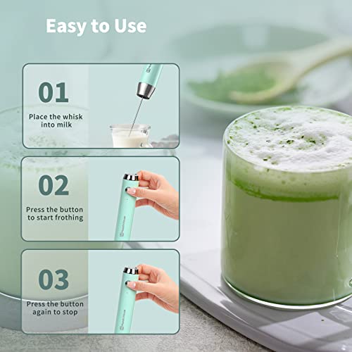  Rechargeable Milk Frother For Coffee, Handheld Electric Foam Maker Detachable Stainless Steel Whisk Drink Mixer Foamer For Lattes, Cappuccino, Hot Chocolate, Matcha With 2 Whisks-Green