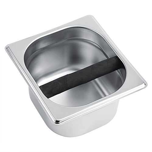  Stainless Steel Coffee Knock Box, Professional Coffee Maker Machine Holder Container Knock Box With Deep Bowl / Durable Rubber Stem, Silver