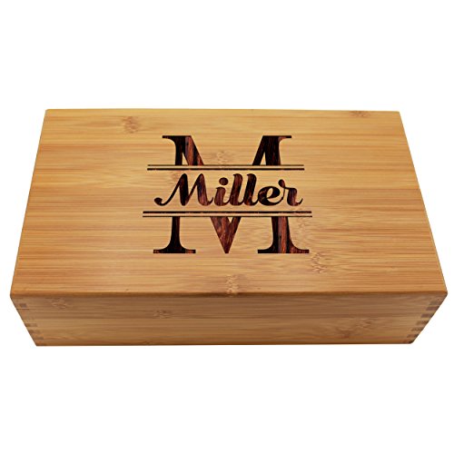  Custom Personalized Wood Tea Box Caddy Organizer - Engraved Bamboo Tea Storage Holder