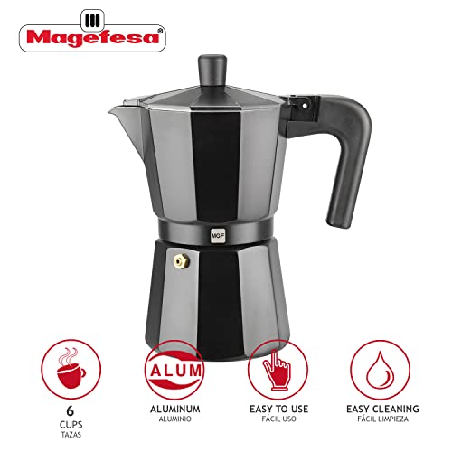  KENIA NOIR - Stovetop Espresso Coffee Maker, 6 Cups Size, Make Your Own Home Italian Coffee With This Moka Pot, Made In Black Enamelled Aluminum, Safe And Easy To Use, Cafetera, Café