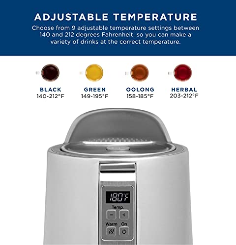  Electric Kettle | 6 Cup Capacity | Digital Temperature Control | Boils Water For Tea, Coffee In Minutes | Countertop Kitchen Essentials | 1500 Watts | Stainless Steel