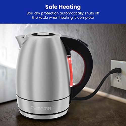  Electric Kettle, 1.7 Liter Stainless Steel Electric Tea Kettle Water Boiler With Automatic Shutoff, LED Lights, Boil-Dry Protection, Hot Water Electric Kettles For Boiling Water, Stainless