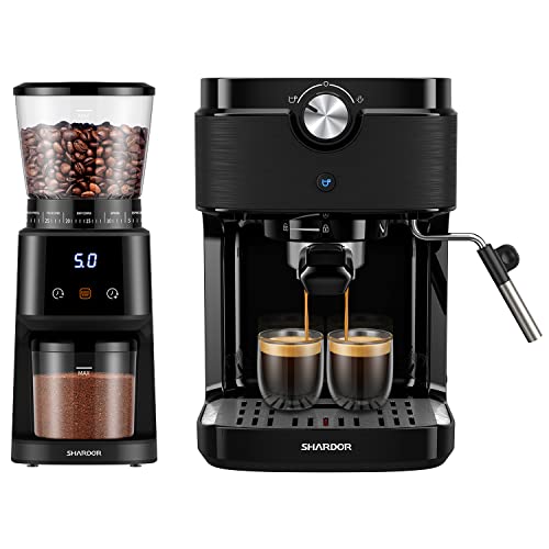  Conical Coffee Grinder Bundle Espresso Machine With Milk Frother Steam Wand
