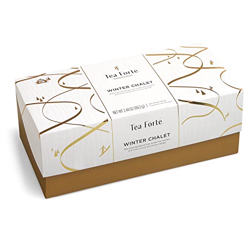  Presentation Box Winter Chalet Tea Sampler Gift Set, 20 Assorted Variety Handcrafted Pyramid Tea Infuser Bags With Winter Spiced Teas