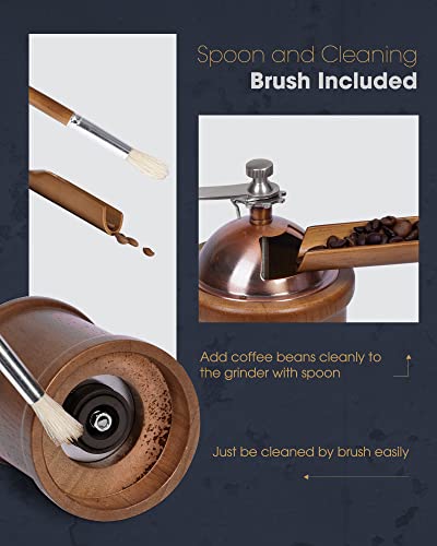  Manual Coffee Grinder, Coffee Bean Grinder With Adjustable Ceramic Burr, Vintage Style Wooden Hand Coffee Grinder, Large Capacity Burr Coffee Grinder With Brush And Spoon (JX2022-CG20)