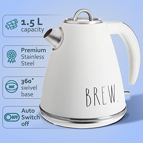  Electric Water Kettle - Stainless Steel Coffee Maker, 1.5 Liter Tea Kettle, Electric Hot Water Kettle With Automatic Shut Off Boil-Dry Protection, 1500 Watt Boiling Power (Cream)