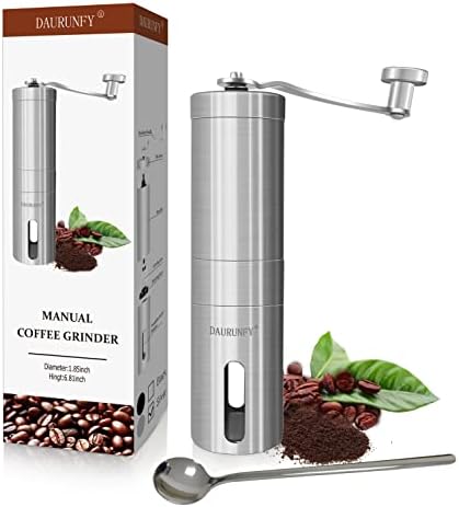  Manual Coffee Grinder Portable Hand Coffee Bean Mill With Ceramic Adjustable Knob Setting Stainless Steel Coffee Grinder In Kitchen And Hiking (SILVER)