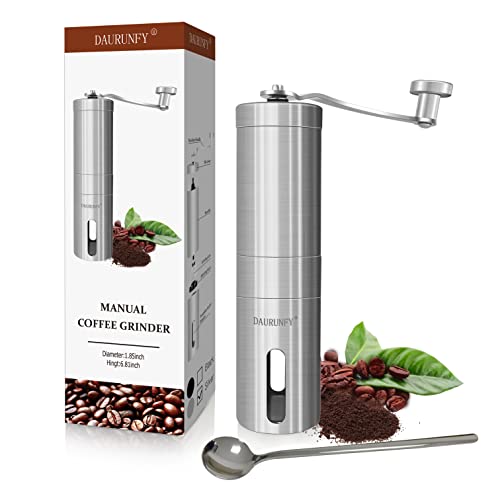  Manual Coffee Grinder Portable Hand Coffee Bean Mill With Ceramic Adjustable Knob Setting Stainless Steel Coffee Grinder In Kitchen And Hiking (SILVER)
