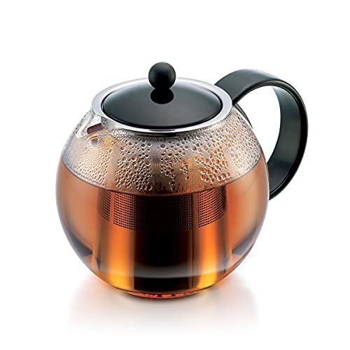 Bodum Assam Glass Tea Press With Stainless Steel Filter And Black Handle And Lid, 1.0-Liter, 34-Ounce