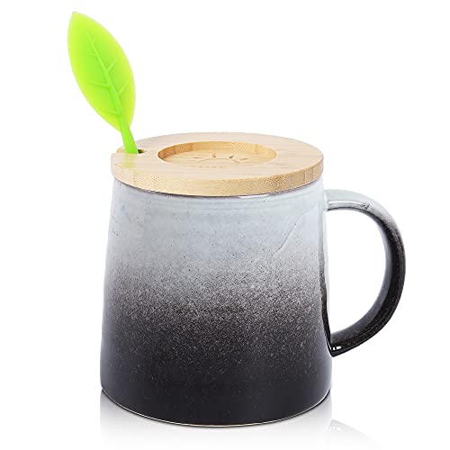  Tea Mug With Infuser And Lid, 16.5 OZ Tea Infuser Cup, Tea Strainer Cup With Large Handle For Loose Tea, Ceramic Tea Steeping Mug, Microwave And Dishwasher Safe Coffee Mug (Black And White)