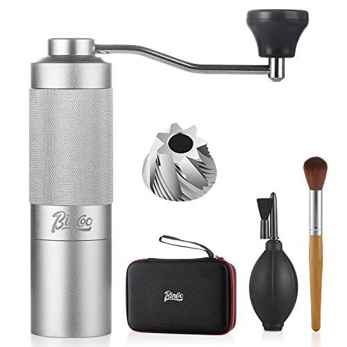  Portable Manual Coffee Grinder Set With Bag And 2 Cleaning Tools,Adjustable Coffee Bean Grinder With CNC Stainless Steel Seven Conical Burr,Great For French Press, Espresso,More (Silver)