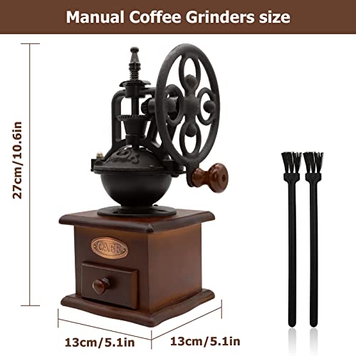  Manual Coffee Grinder, Untimaty Vintage Style Wooden Hand Grinder Hand Coffee Grinder Antique Cast Iron Roller Classic French Press Coffee Mill Hand Crank Coffee Grinders With Brush
