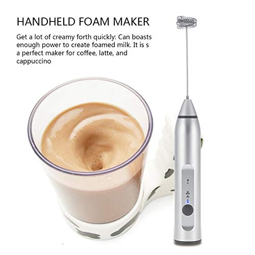  Electric Milk Frother, Rechargeable Electric Milk Frother With 2 Whisks Speed Adjustable Handheld Foam Maker(silver)