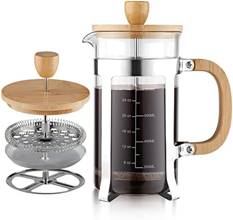  12 Oz French Press Coffee/Tea Maker Single Cup Espresso Press Stainless Steel Filter 0.35L High Borosilicate Carafe Durable Bamboo Handle Small Coffee Maker