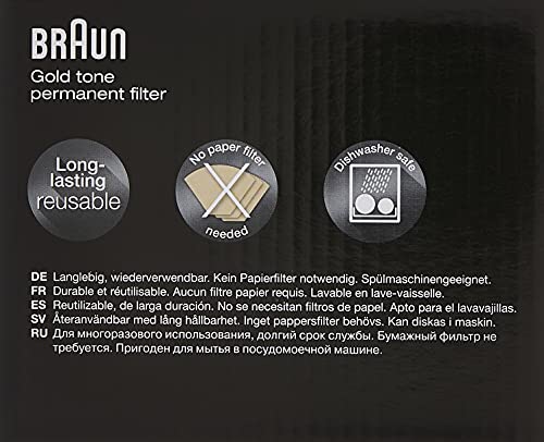 Braun Gold Tone Permanent Coffee Filter, Reusable #4 Cone Shaped, No Paper Filter Needed, Fits Coffee Makers Series 7 & Series 9, BRSC002 ,Black