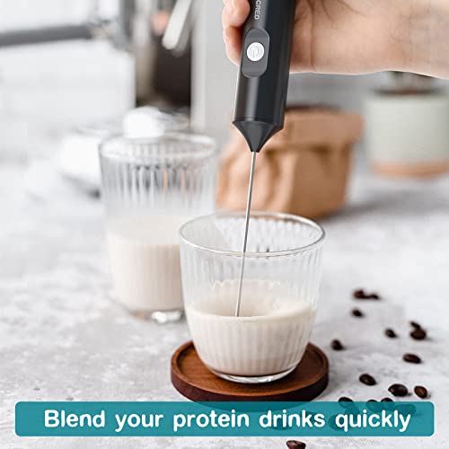  Updated Milk Frother - Hand Operated Battery Powered Frother For Coffee, Electric Whisk, Foam Maker And Drink Mixer For Your Latte, Cappuccino, Frappe, And Hot Chocolate (Black)