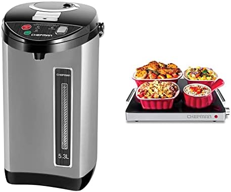  Electric Hot Water Pot Urn W/ Auto & Manual Dispense Buttons, Safety Lock, Instant Heating For Coffee & Tea, Auto-Shutoff/Boil Dry Protection, Insulated Stainless Steel, 5.3L/5.6 Qt/30+ Cups