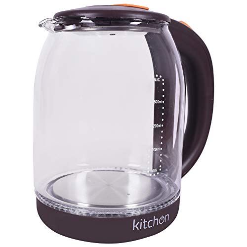  Electric Kettle(BPA-Free),1.8L Cordless Glass Boiler Hot Water & Tea Heater With LED Indicator Light,Auto Shut-Off & Boil-Dry Protection,100% Stainless Steel Inner Lid & Bottom,2 Year Warranty