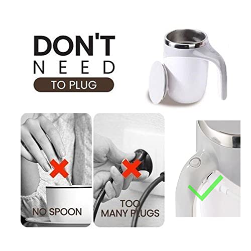  Electric Mixing Cup, Automatic Magnetic Stirring Coffee Mug, USB Charging Reusable Rotating Home Office Travel Mixing Cup, Stainless Steel Self Mixing Coffee Tumbler (White)
