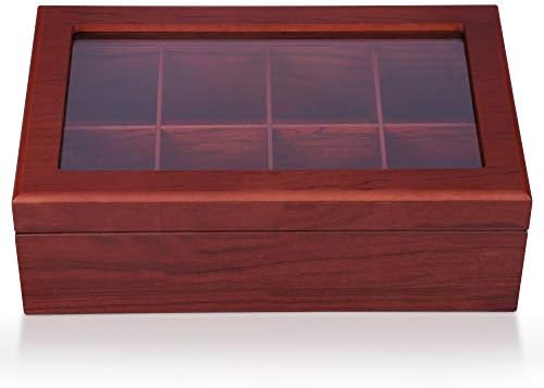  Tea Box - Luxury Wooden Tea Storage Chest From The Premier Collection - 8 Adjustable Compartment Tea Bags Organizer Container - Elegantly Handmade W/Scratch Resistant Window