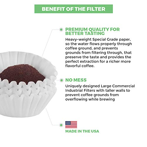  Large 12-Cup Coffee Filters - 500-Count (9.75" X 4.25") Tall Walled To Prevent Overflow - Chlorine Free White - Compatible With Bunn Commercial And Most 12-cup Home Machines - Made In The USA