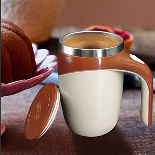  Self Stirring Mug, 304 Stainless Steel Automatic Magnetic Stirring Coffee Mug With Lid For Home Office Travel 380ML(Brown)
