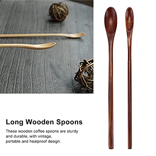  4PCS Long Handle Wooden Coffee Spoon Wood Long Handle Drink Spoons Cocktail Stirrer Swizzle Sticks Soup Spoons