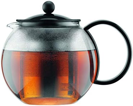 Bodum Assam Glass Tea Press With Stainless Steel Filter And Black Handle And Lid, 1.0-Liter, 34-Ounce
