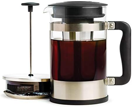  Kedzie Deluxe Cold Brew Iced Coffee Maker Comfort Grip Handle, Durable Glass Carafe, Removable Mesh Filter, 6 Cup, Brushed Stainless Steel
