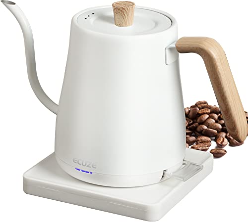  CUZE Gooseneck Electric Kettle, Pour Over Coffee And Tea Kettle, 100% Stainless Steel Inner With Leak Proof Design, 1000W Rapid Heating 0.8L (Wood Handle)