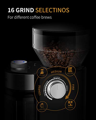  Electric Burr Coffee Grinder 2.0, Adjustable Burr Mill With 16 Precise Grind Setting For 2-14 Cup, Black