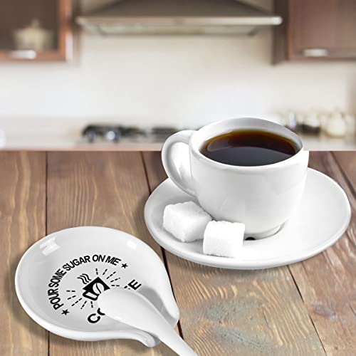  Coffee Spoon Rest And Spoon,Funny Coffee Quote Pour Some Sugar On Me Coffee Ceramic Coffee Spoon Holder-Station Decor Coffee Bar Accessories-Gifts For Coffee Lovers
