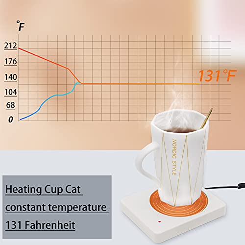  Coffee Cup, Ceramic Suit, With Constant Temperature Pad, Heater Washing, Heat Insulation Pad. Best Gift For Christmas, Navy Blue，white