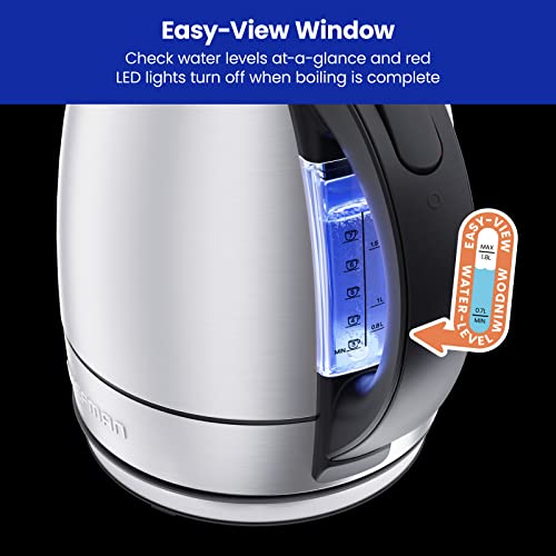  Electric Kettle, 1.7 Liter Stainless Steel Electric Tea Kettle Water Boiler With Automatic Shutoff, LED Lights, Boil-Dry Protection, Hot Water Electric Kettles For Boiling Water, Stainless