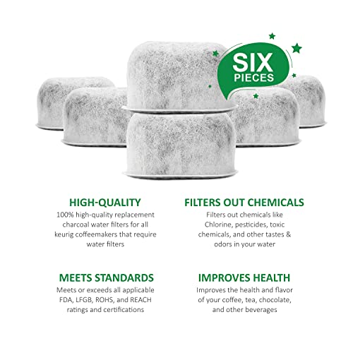  Pack Of 6 Replacement Charcoal Water Filters By Housewares Solutions For Keurig Brewers - Keurig Compatible Water Filter Cartridges Universal Fit (NOT CUISINART) For Keurig 2.0 & 1.0 Coffee Makers
