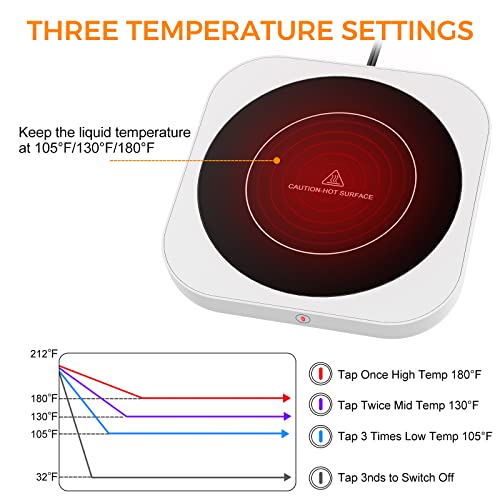  Coffee Mug Warmer For Desk, Coffee Warmer With 3 Temperature Settings, Coffee Cup Warmer For Desk Auto Shut Off, Waterproof Coffee Warmer For Desk With Touch Tech & Enlarged Heating Plate, Best Gift