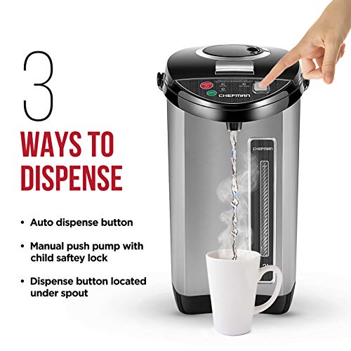  Electric Hot Water Pot Urn W/ Auto & Manual Dispense Buttons, Safety Lock, Instant Heating For Coffee & Tea, Auto-Shutoff/Boil Dry Protection, Insulated Stainless Steel, 5.3L/5.6 Qt/30+ Cups