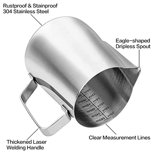  Milk Frothing Pitcher 304 Stainless Steel Milk Frother Cup 20 Oz (600ml) For Coffee Arts/Espresso/Cappuccino