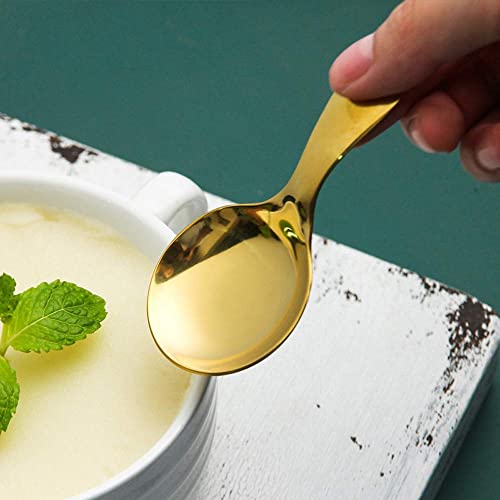  1Pc Short Handle Dessert Spoon Stainless Steel Sugar Salt Spice Spoon Condiment Tea Coffee Scoop Kitchen Tools Small Kids Spoon (gold), 001, 9x4.5cm