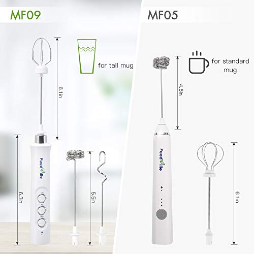  MF09 Rechargeable Milk Frother Handheld Foam Maker With 3 Stainless Whisk And Travel Case And Charging Base For Cappuccino, Latte, Protein Powder
