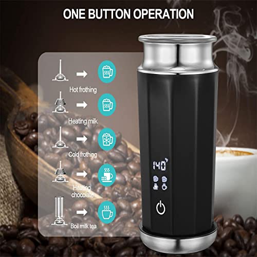  Milk Frother And Steamer, Milk Frother, 5 IN 1 Hot And Cold Milk Foamer, Stainless Steel Milk Steamer For Cappuccinos/Hot Chocolate Milk/Milk Tea With LED Touch Screen Panel, Temperature Display