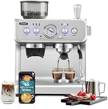  20 Bar Compact Professional Espresso Coffee Machine With Milk Frother For Espresso, Latte And Cappuccino Burr Coffee Grinder With 35 Precise Grind Settings, Beige