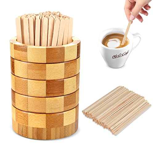  101 Pcs Coffee Stirrers Holder Set 1 Pcs Stirrers Holder 100 Pcs Disposable Stir Straws For Coffee Bar Coffee Stir Sticks For Coffee Milk Cocktail Tea Drinks Stirrer Straw Holder Home Kitchen