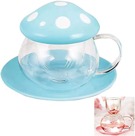  Mothers Day Gifts For Mom Glass Tea Cup Cute Mushroom Mug With Mushroom Spoon, Tea Cups With Infuser Strainer Filter, Clear Teapot With Ceramic Lid Coaster, Heat Resistant For Home290ML 9.6oz (Pink)