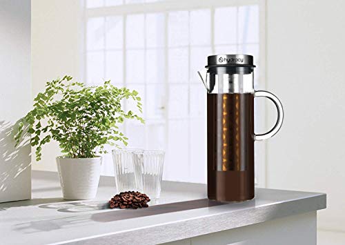  Cold Brew Coffee Maker - Large Glass Infusion Pitcher 1.6 Quarts 52oz - Iced Coffee & Iced Tea Pitcher With Stainless Steel Lid And Mesh Filter & Fruit Infusion Tube - Perfect For Home Or Office