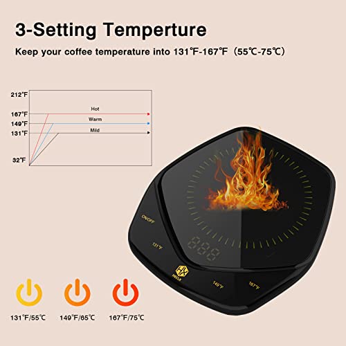  Mug Warmer Coffee Warmer For Desk Heater Accessories 131℉/149℉/167℉ Adjustable Temperature 25W 4h Auto Shut Off-Setting Cup Warmer For Coffee, Beverage, Milk, Tea, Water (Mug Not Included)