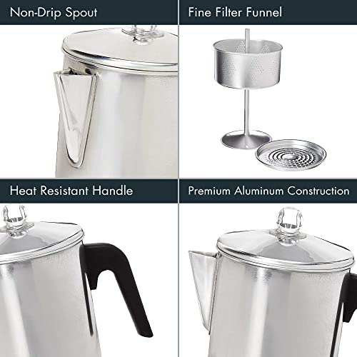  Today Aluminum Stove Top Percolator Maker Durable, Brew Coffee On Stovetop, 9 Cup