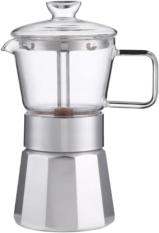  Moka Stovetop Espresso Maker,Crystal Glass-top & Aluminum Espresso Moka Pot,Classic Italian Coffee Maker,120ml(3cup)